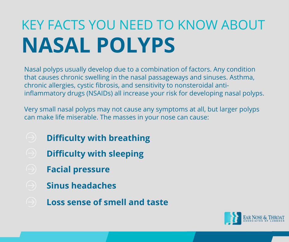 A woman with tissue in hand closes her eyes and uses a nasal spray for relief from her nasal polyps.